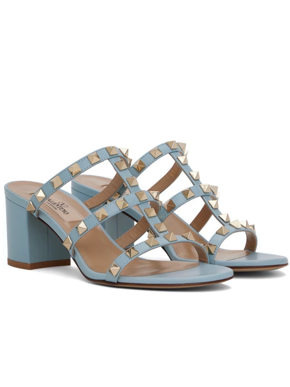 Rockstud Calfskin Leather Slide Sandal 60Mm size 39 Valentino block heel blue